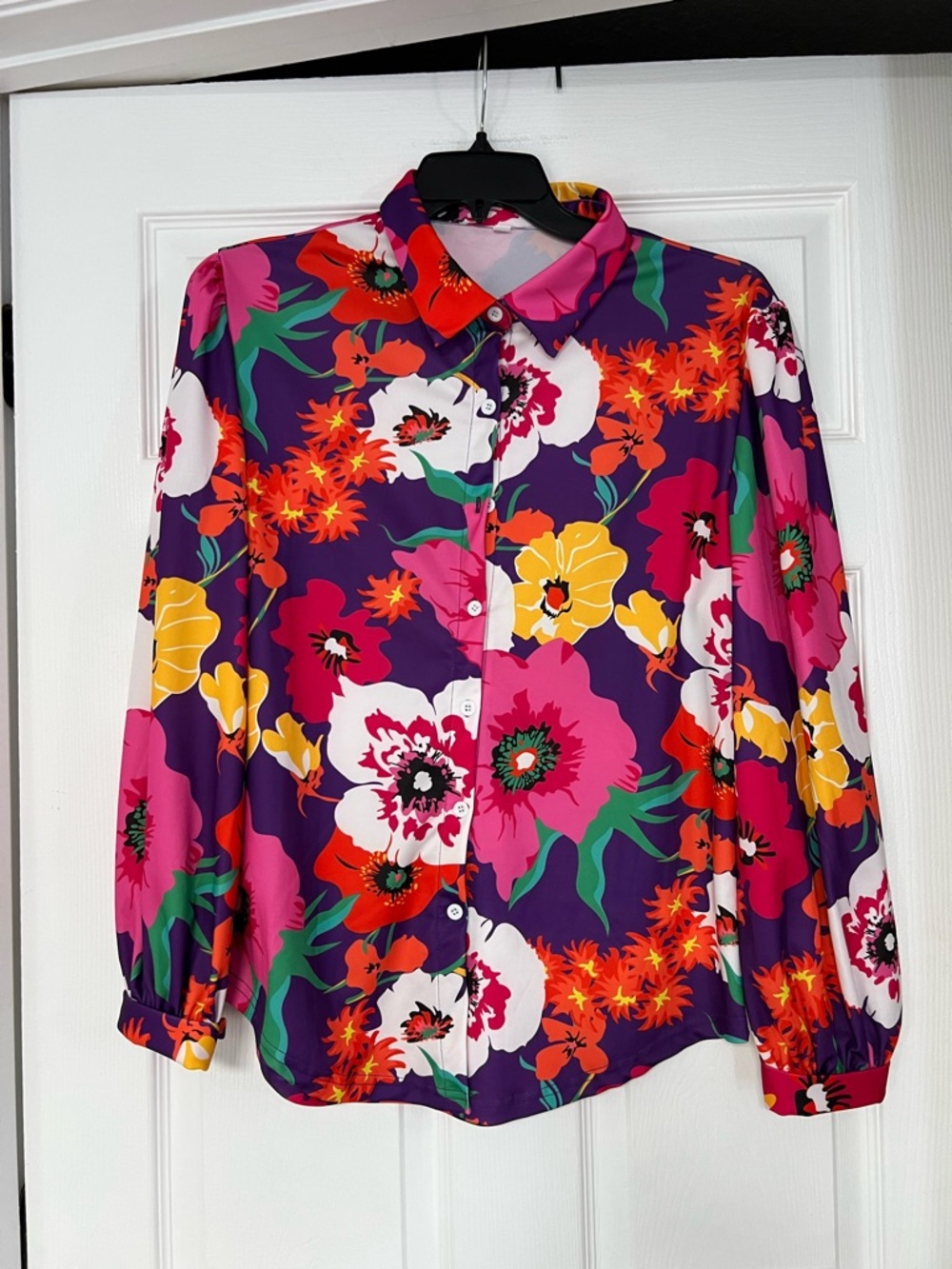 Women’s Purple Floral Button-Front Blouse